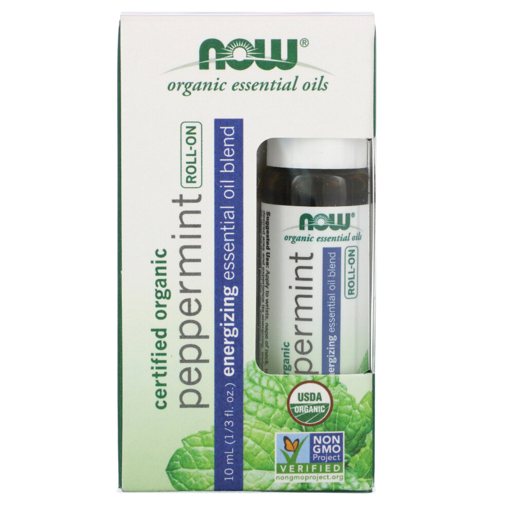 NOW Foods, Certified Organic Peppermint Roll-On, 1/3 fl oz (10 ml)