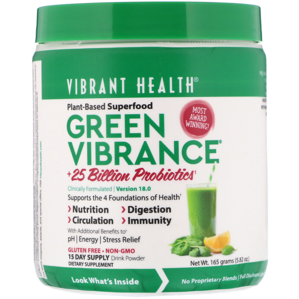 Vibrant Health, Green Vibrance +25 Billion Probiotics, Version 19.1, 5.96 oz (168.9 g)