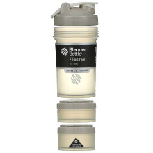 BlenderBottle Shakerflaska med Pillerorganisatör och Förvaring för Proteinpulver, ProStak System, 22-Ounce, Smoke Grey