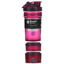 BlenderBottle Shakerflaska med Pillerorganizer och Förvaring för Proteinpulver, ProStak System, 22 oz, Plommon