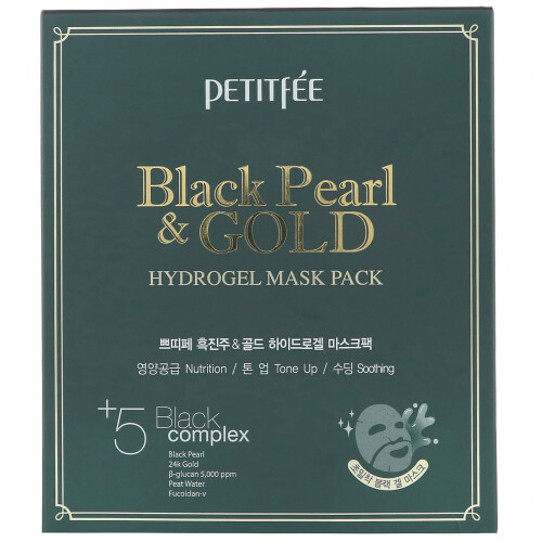 Πετιφί, Black Pearl & Gold Hydrogel Beauty Mask Pack, 5 Sheets, 32 g Κάθε 2