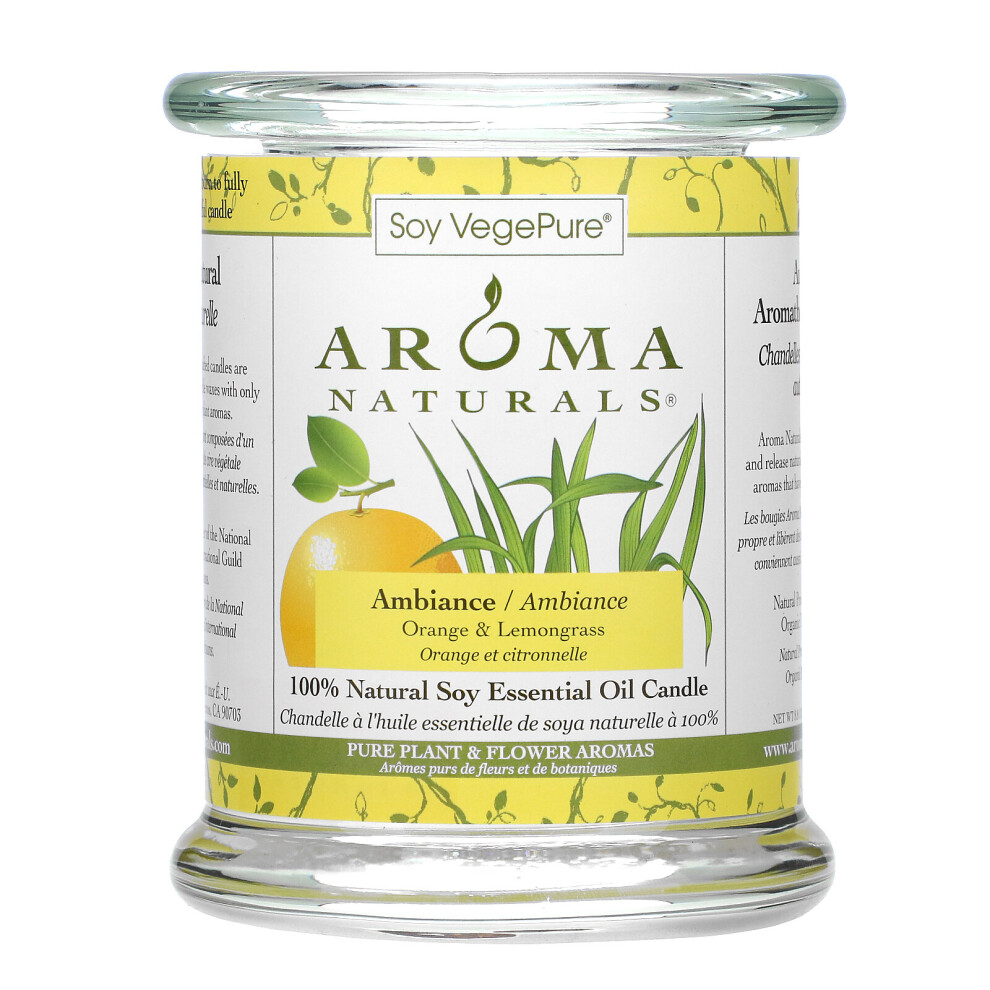 Aroma Naturals, Soy VegePure, 100% Natural Soy Essential Oil Candle, Ambiance, Orange & Lemongrass, 8.8 oz (260 g)-image-OPC-P9GNKZ5-NEW