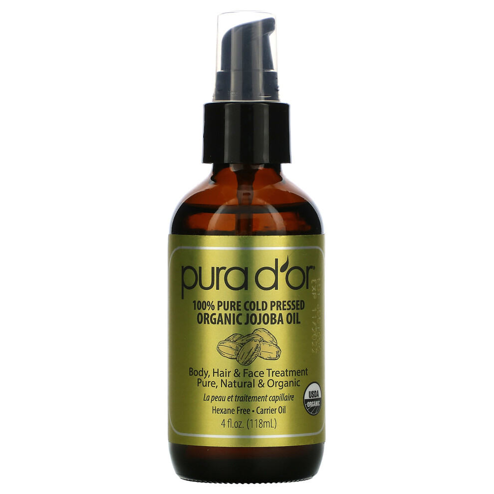 Pura D'or , 100% Pure Cold Pressed Organic Jojoba Oil, 4 Fl Oz (118 Ml)