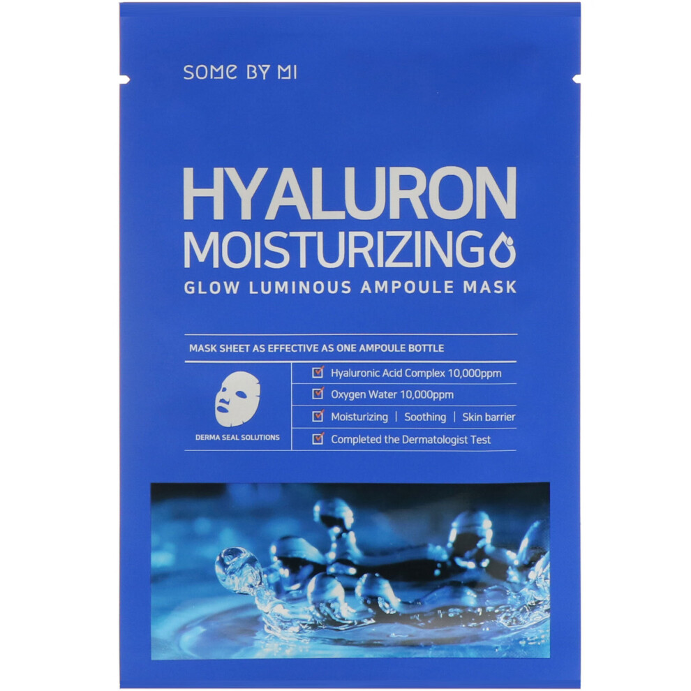 Some By Mi , Glow Luminous Ampoule Beauty Mask, Hyaluron Moisturizing, 10 Sheets, 25 G Each
