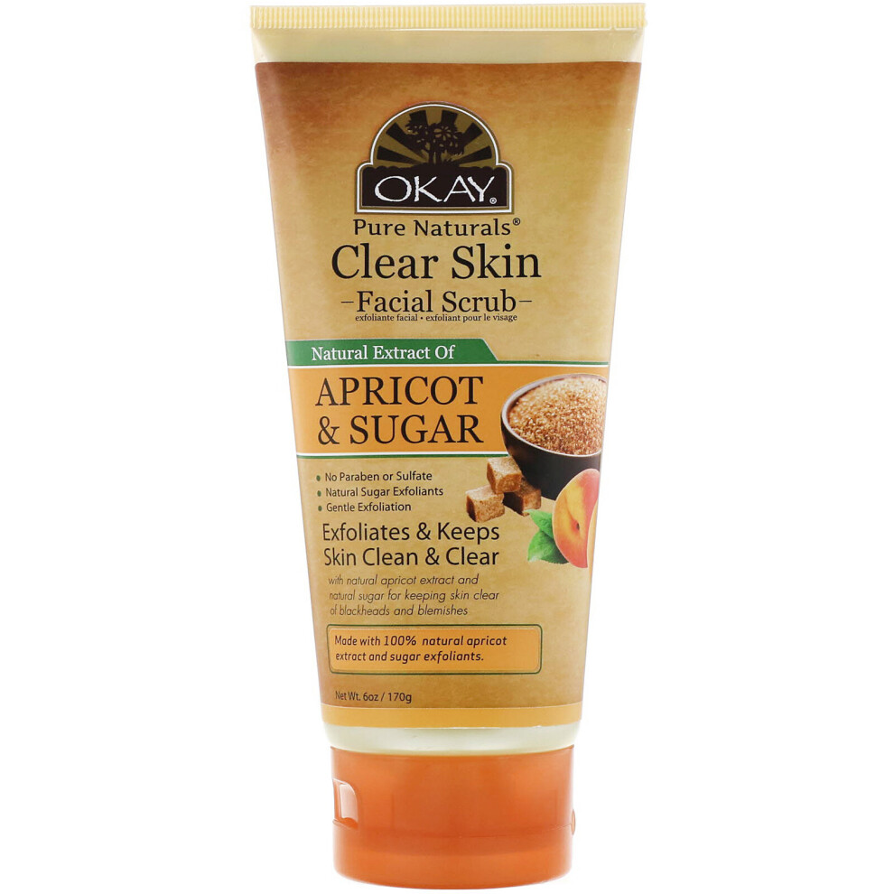 Okay Pure Naturals , Clear Skin Facial Scrub, Apricot & Sugar, 6 Oz (170 G)