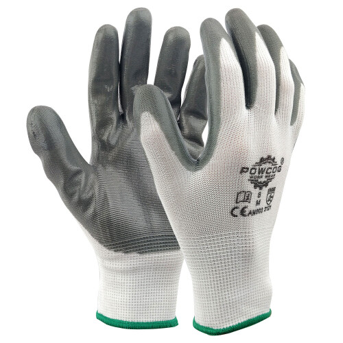 (Large) 12 Pairs Nitrile Coated Grey Work Gloves - DIY Builders