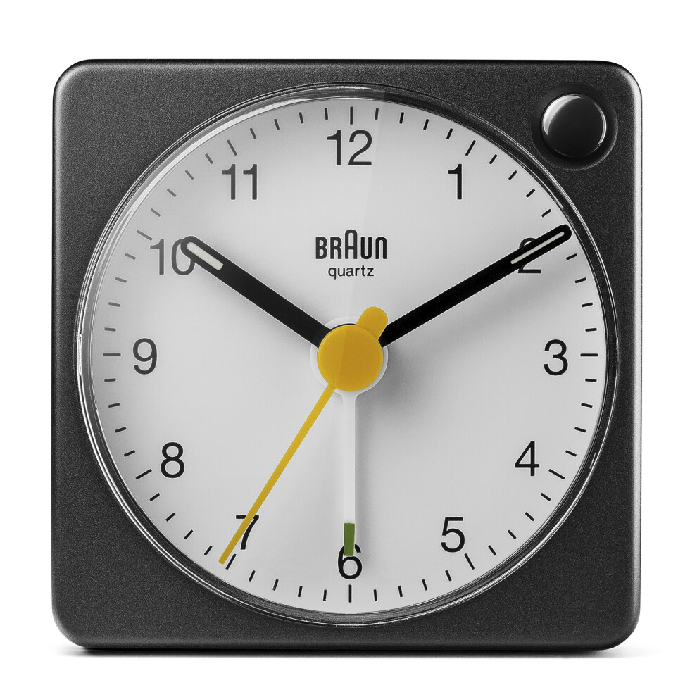 Braun Classic Travel Analogue Alarm Clock, Compact Size, Black & White, BC02XBW