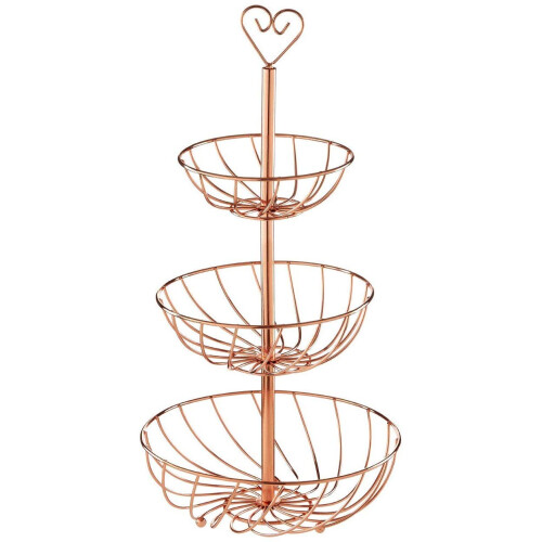 Premier Housewares 3 Tier Kuper Kitchen Dining Table Fruit Metal Basket Holder Stand Rack Storage