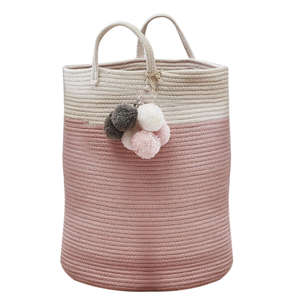 (Pink) Woven Basket Baby Kids Toys Storage Clothes Hamper Laundry Basket