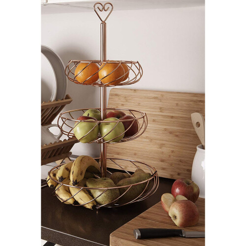 Premier Housewares 3 Tier Kuper Kitchen Dining Table Fruit Metal Basket Holder Stand Rack Storage 1