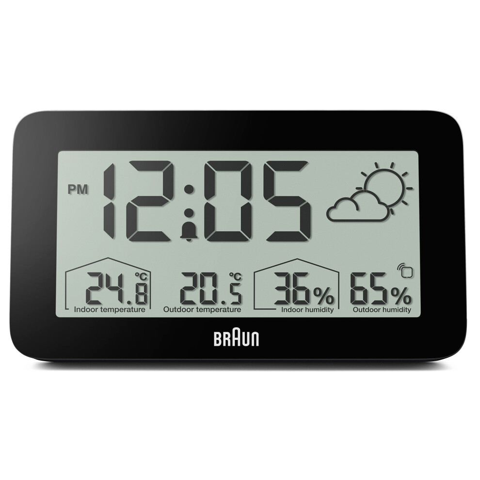 Braun Digital Weather Station Alarm Clock, LCD Display, Black, BC13BP