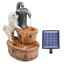 (SOLAR PUPPY FOUNTAIN) GEEZY Solar LED Outdoor Garden Water Feature Cascading Fountain Statue Home Decoration