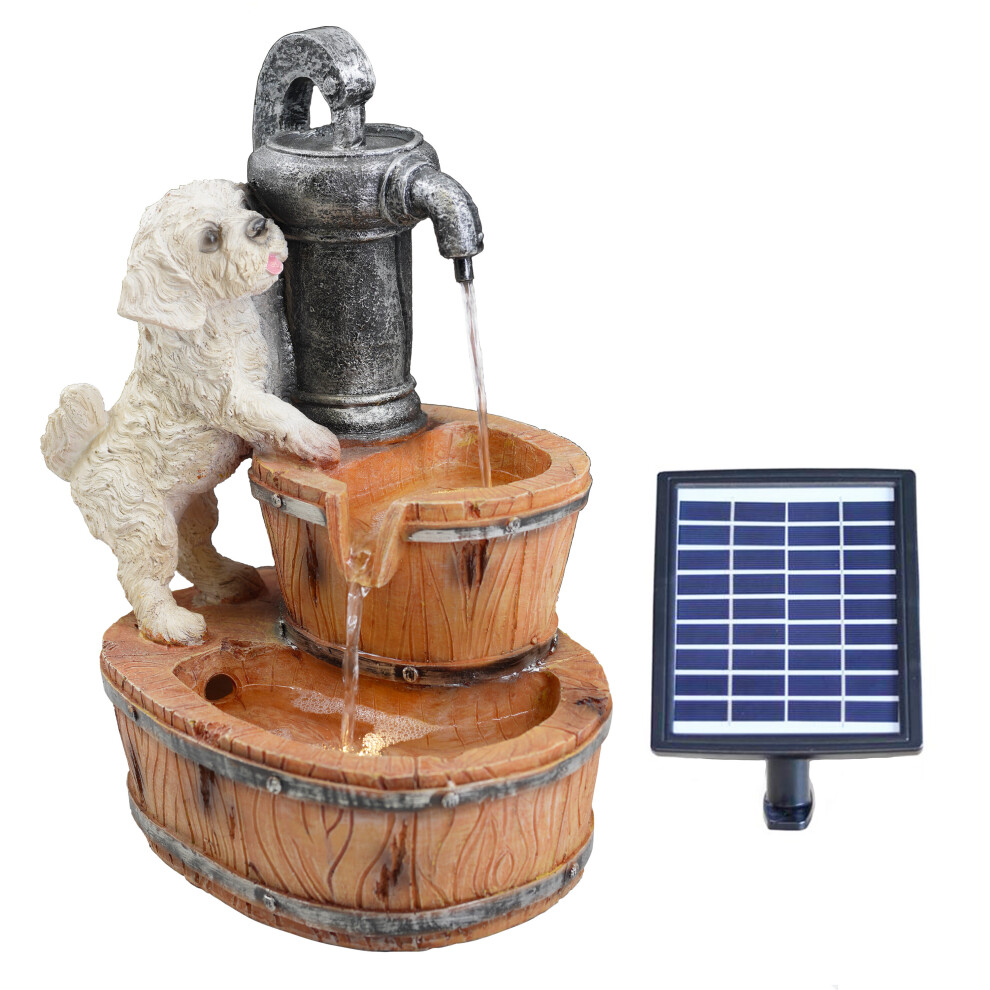 (SOLAR PUPPY FOUNTAIN) GEEZY Solar LED Statues Home Decoration Outdoor Garden Water Features Fountains