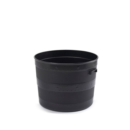 (50 Cm (60 Liter)) Blacksmith Barrel Black Plastic Planter Plant Pot Tub Garden Patio Out or Indoor