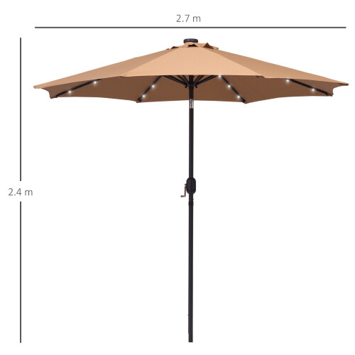 2.7MT Solar Powered Solid Metal 24 Led Brown Parasol Outdoor Best 2