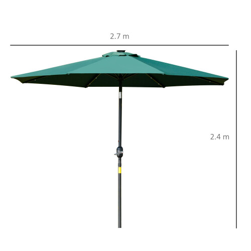 2.7MT Solar Powered Solid Metal 24 Led Green Parasol Outdoor Best 1