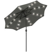 2.7MT Solar Powered Solid Metal 24 Led Grey Parasol Outdoor Best