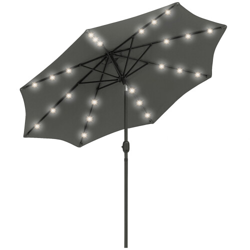 2.7MT Solar Powered Solid Metal 24 Led Grey Parasol Outdoor Best