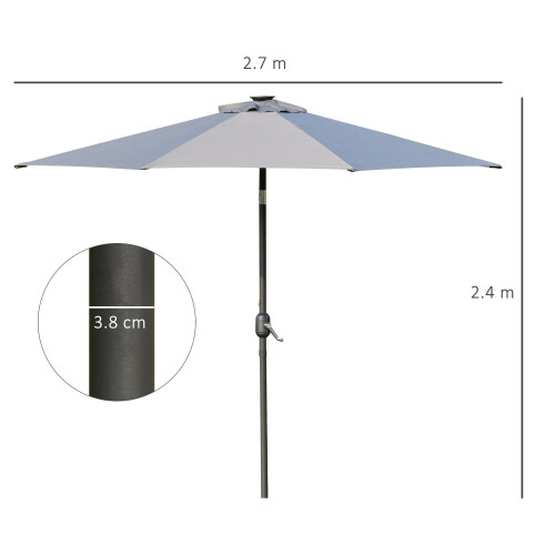 2.7MT Solar Powered Solid Metal 24 Led Grey Parasol Outdoor Best 2