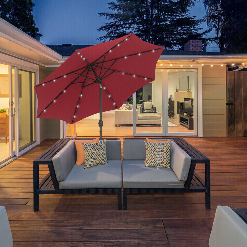 2.7MT Solar Powered Solid Metal 24 Led Wine Red Parasol Outdoor Best 1