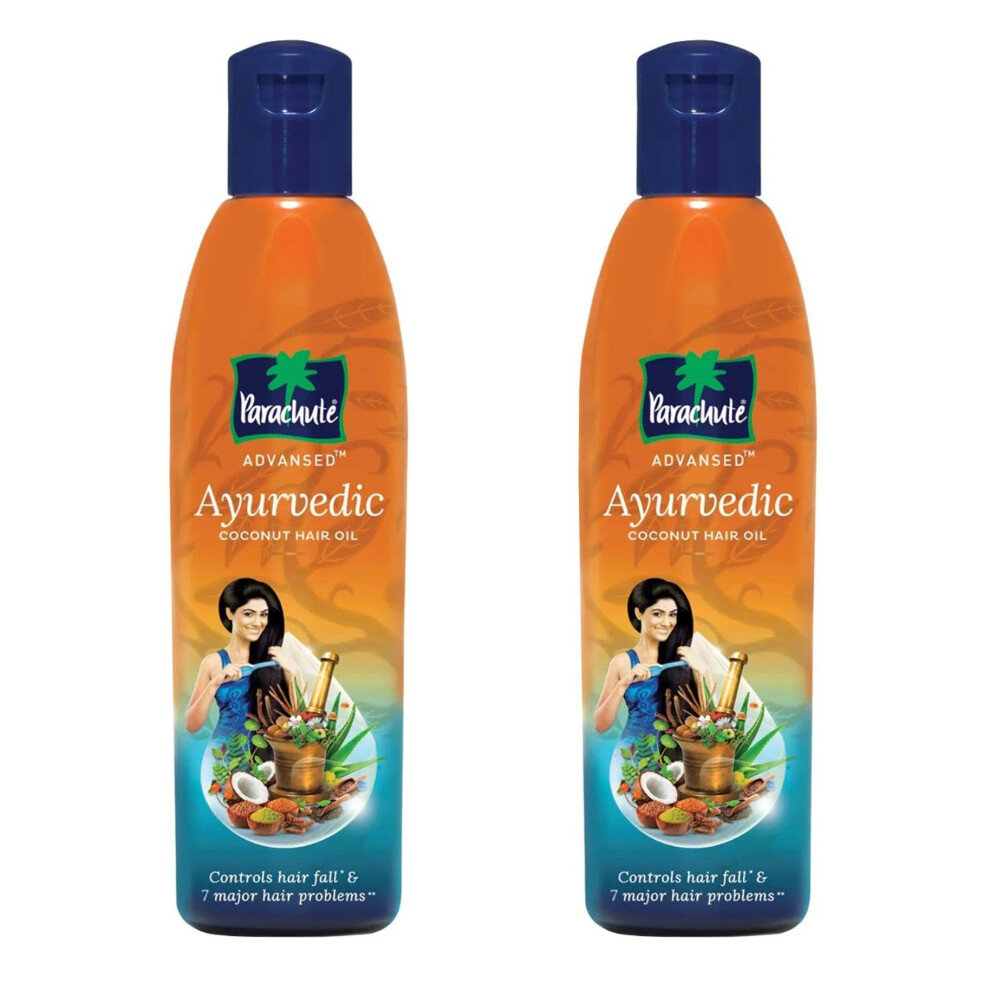 (Pack of 2) Parachute Advansed Ayurvedic Coconut Hair Oil 190ml - Contains 25 Potent Ayurvedic Herbs - Deeply Conditions & Moisturizes Hair