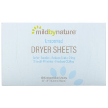Mild By Nature, Dryer Sheets, Unscented, 40 Compostable Sheets