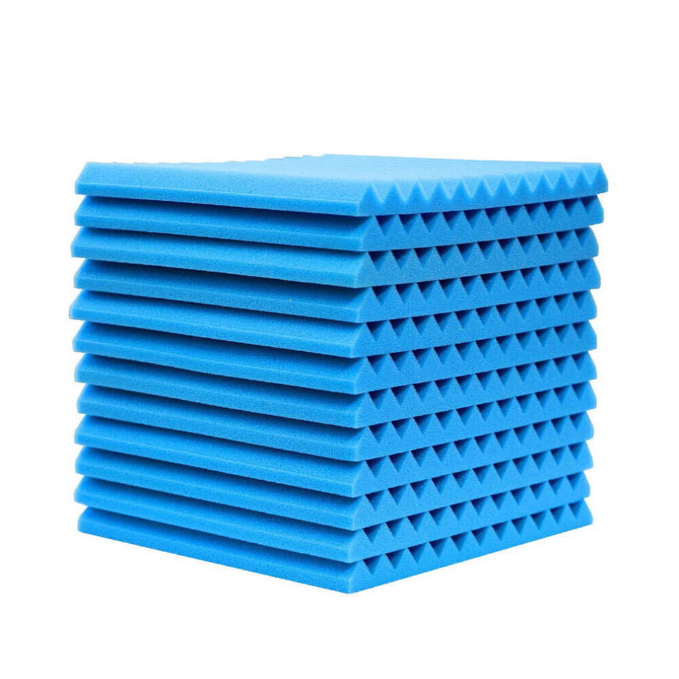 (Blue) 4 Pcs Soundproofing Acoustic Foam Sound Treatment Absorption Wedge Tiles Studio Room