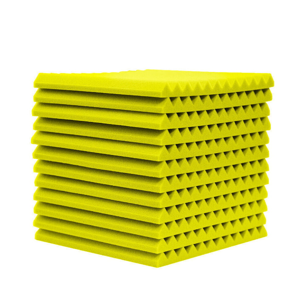 (Yellow) 4 Pcs Soundproofing Acoustic Foam Sound Treatment Absorption Wedge Tiles Studio Room