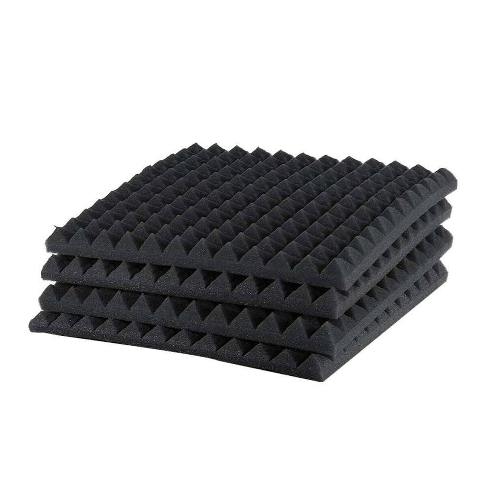 (Black) 4 Pcs Soundproofing Acoustic Foam Sound Treatment Absorption Wedge Tiles Studio Room
