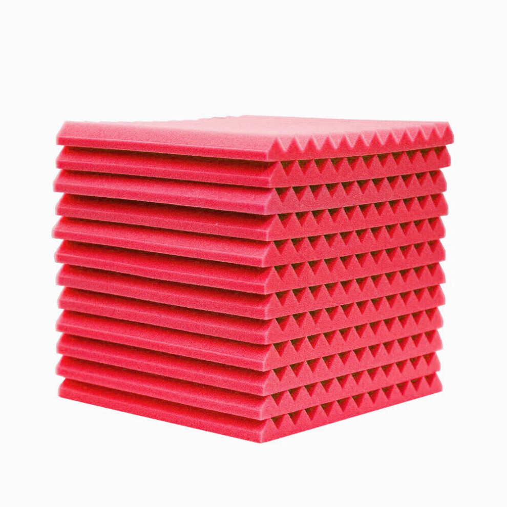 (Red) 4 Pcs Soundproofing Acoustic Foam Sound Treatment Absorption Wedge Tiles Studio Room