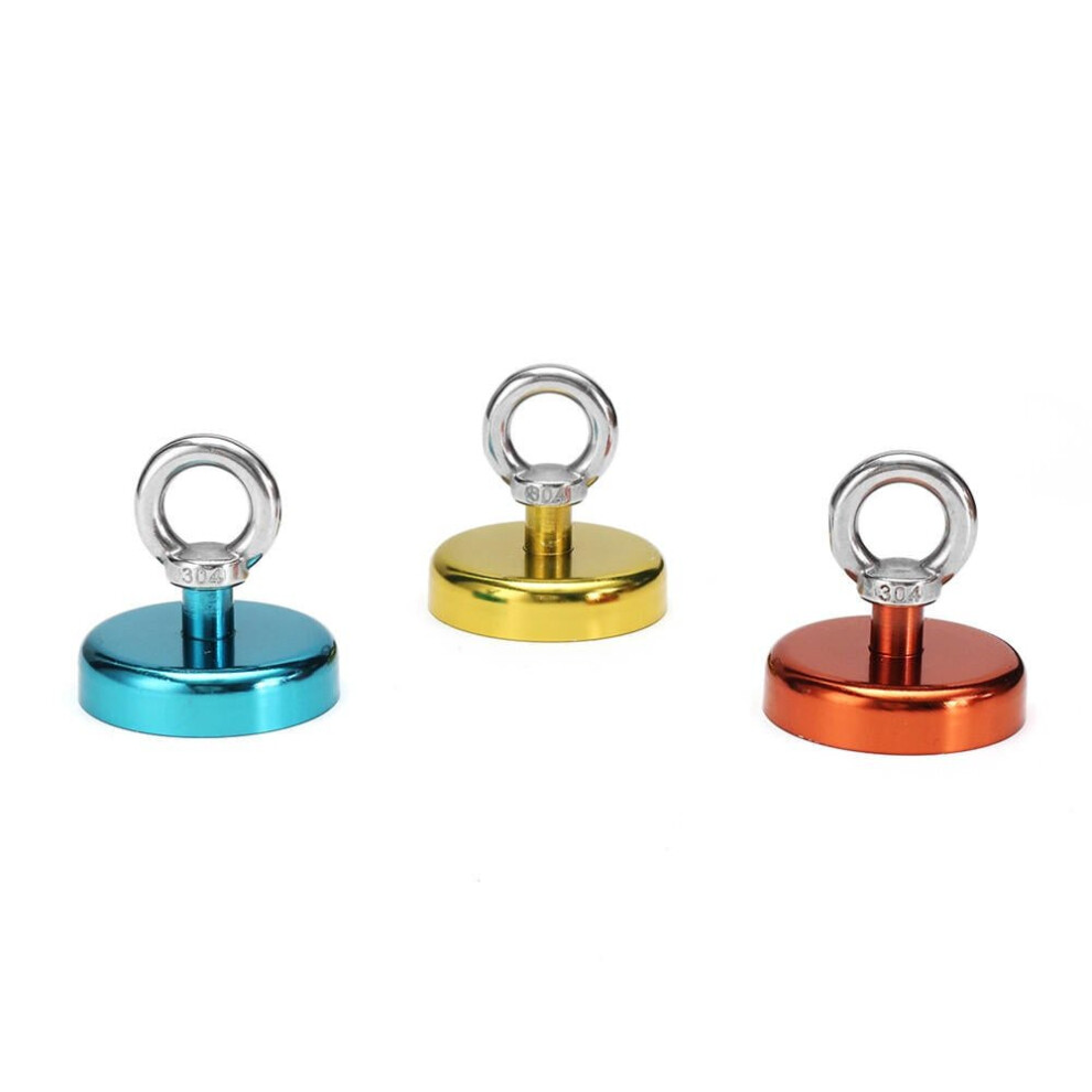 (Gold) 60mm 112kg Neodymium Recovery Magnet Metal Detector Circular Eyebolt Red/Yellow/Blue