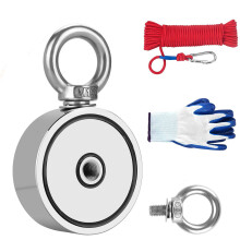 (10M) 75mm Double Side Fishing Magnet with 10/20 Meters Rope and Glove 500kg Pulling Force Super Strong Neodymium Magnet with Heavy Duty Rope