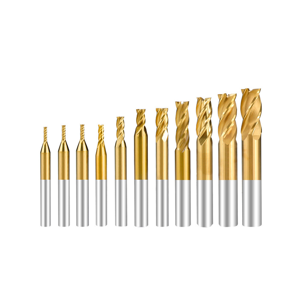 11Pcs 1.5-10mm Titanium Coating HSS 4 Flute End Mill Cutter CNC Drill Bit Set