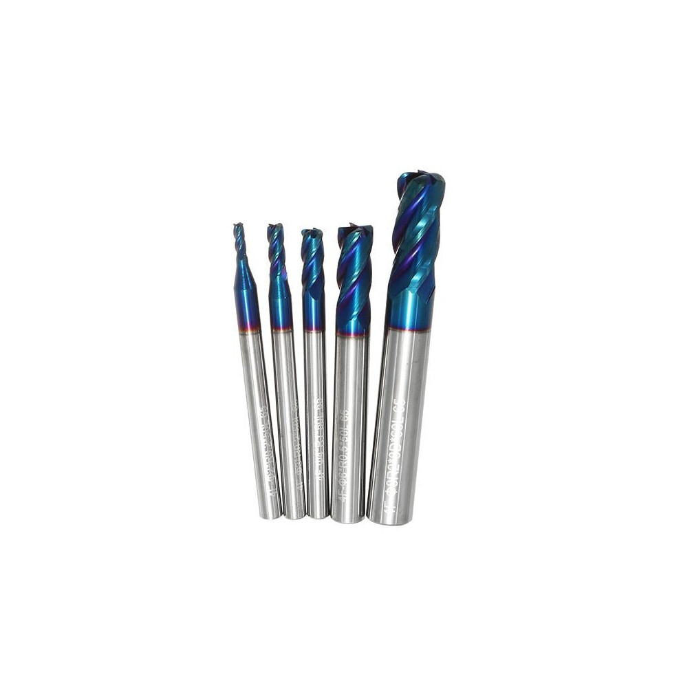 5pcs 2-8mm HRC65 Blue NACO Coated Round Nose Milling Cutter 4 Flutes End Mill CNC Tool