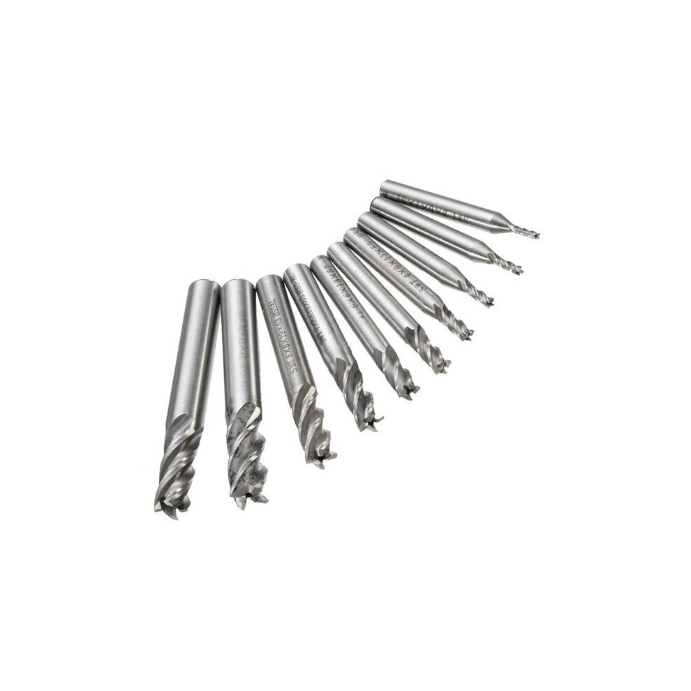 10pcs 2-10mm 4 Flute Milling Cutter HSS-Al End Mill CNC Tool