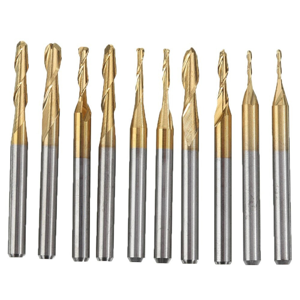 10pcs3.175mm Shank Titanium Coated Ball Nose End Milling Cutter Set 1mm-3.175mm CNC Milling Cutter