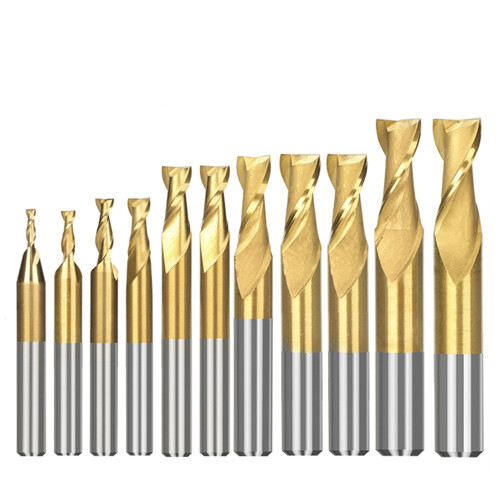 GreenZech 11pcs 2-12 HSS Milling Cutter 2 Flute Spiral End Mill for Wood Metal Aluminum Tool CNC Router Bit
