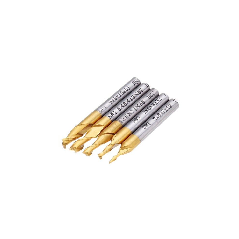 5pcs 2 Flute 2/3/4/5/6mm Milling Cutter HSS Titanium Coated 6mm Shank End Mill CNC Tool