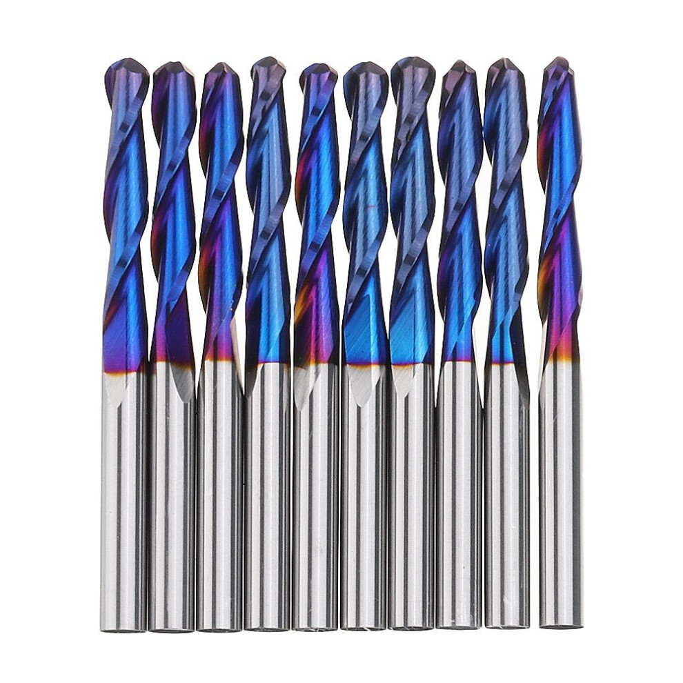 10pcs 3.175mm Shank End Mill Blue Coated Spiral Ball Nose CNC Milling Cutter