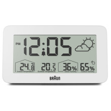 Braun Digital Weather Station Alarm Clock, LCD Display, White, BC13WP