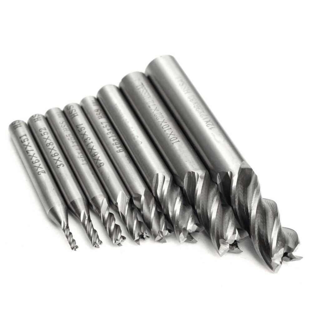 8Pcs 2-12Mm 4 Flute End Mill Cutter Hss Straight Shank Milling Cutter Cnc Tool 3654659284433
