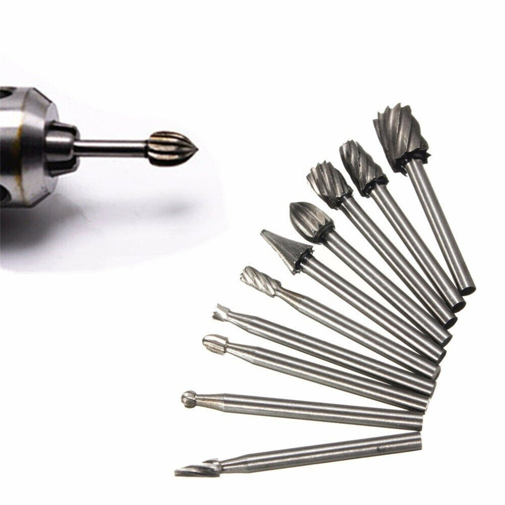 10pcs 1/8 Inch Shank Milling Rotary File Burrs Set Wood Carving Rasps Router Bits Grinding Head