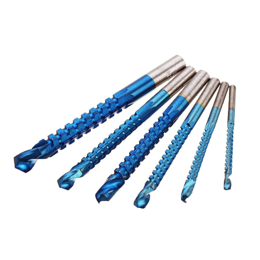 6Pcs 3-8mm Blue Nano Coated Grooving Drill HSS Drill Bit Plastic Metal Hole Grooving