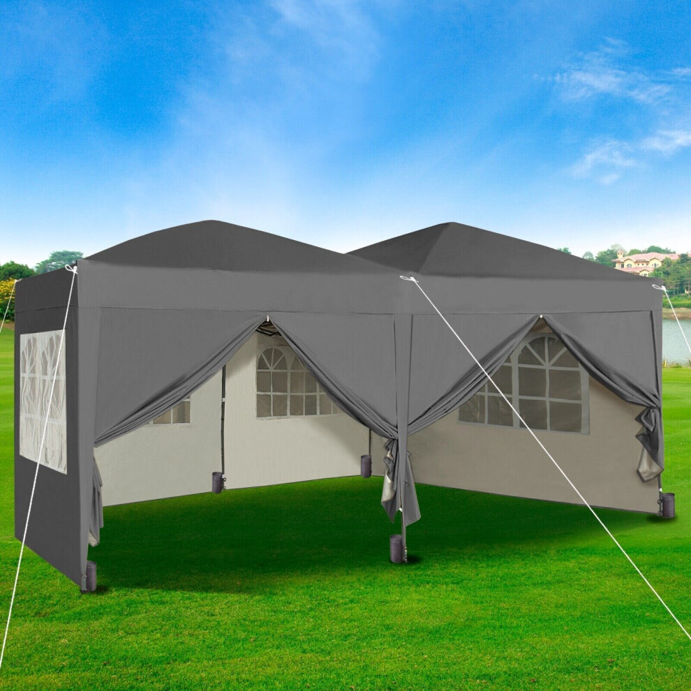 Mcc (Grey) Pop-Up Gazebo 3M X 6M With Sides Wind Bars & 6 Weight Bags Water Proof Canopy
