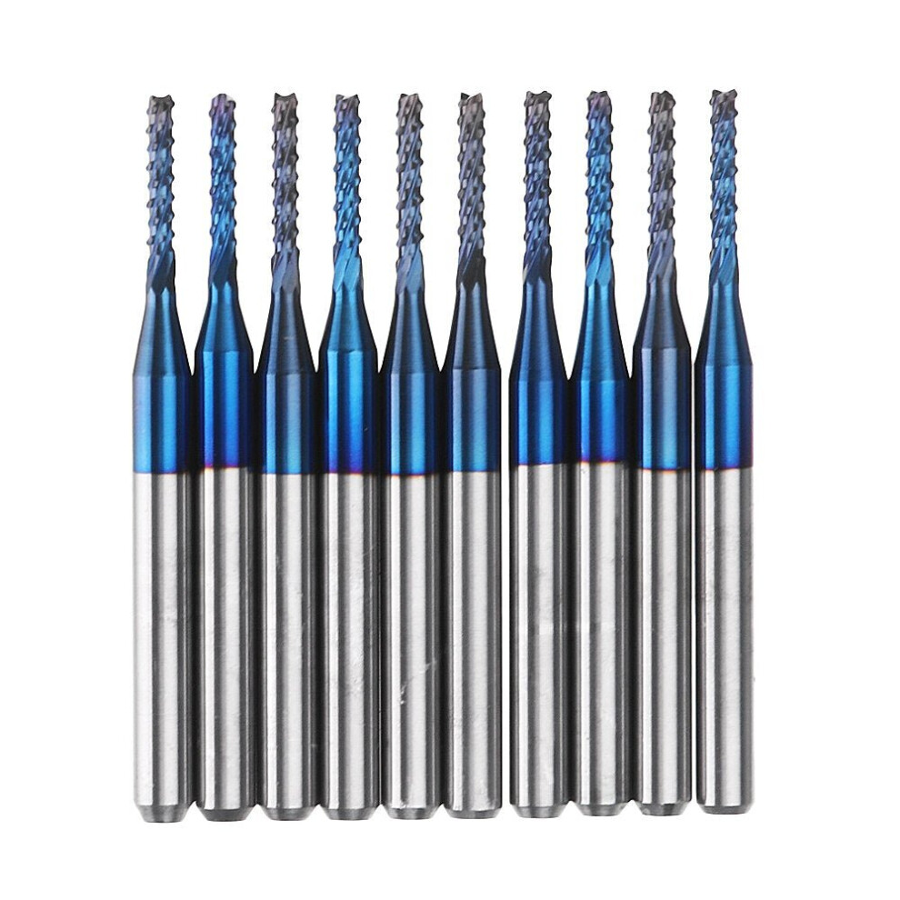 (2.5mm) 10pcs 2.2/2.4/2.5/3.0mm Blue NACO Coated PCB Bit Carbide Engraving Milling Cutter For CNC Tool Rotary Burrs