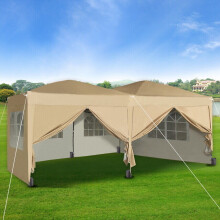 (Beige) MCC Pop-up Gazebo 3m x 6m with Sides Wind Bars & 6 Weight Bags Water Proof Canopy