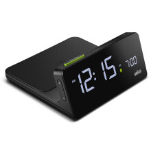 Braun Digital Alarm Clock with Wireless Fast-Charging Pad, Black, BC21BUK