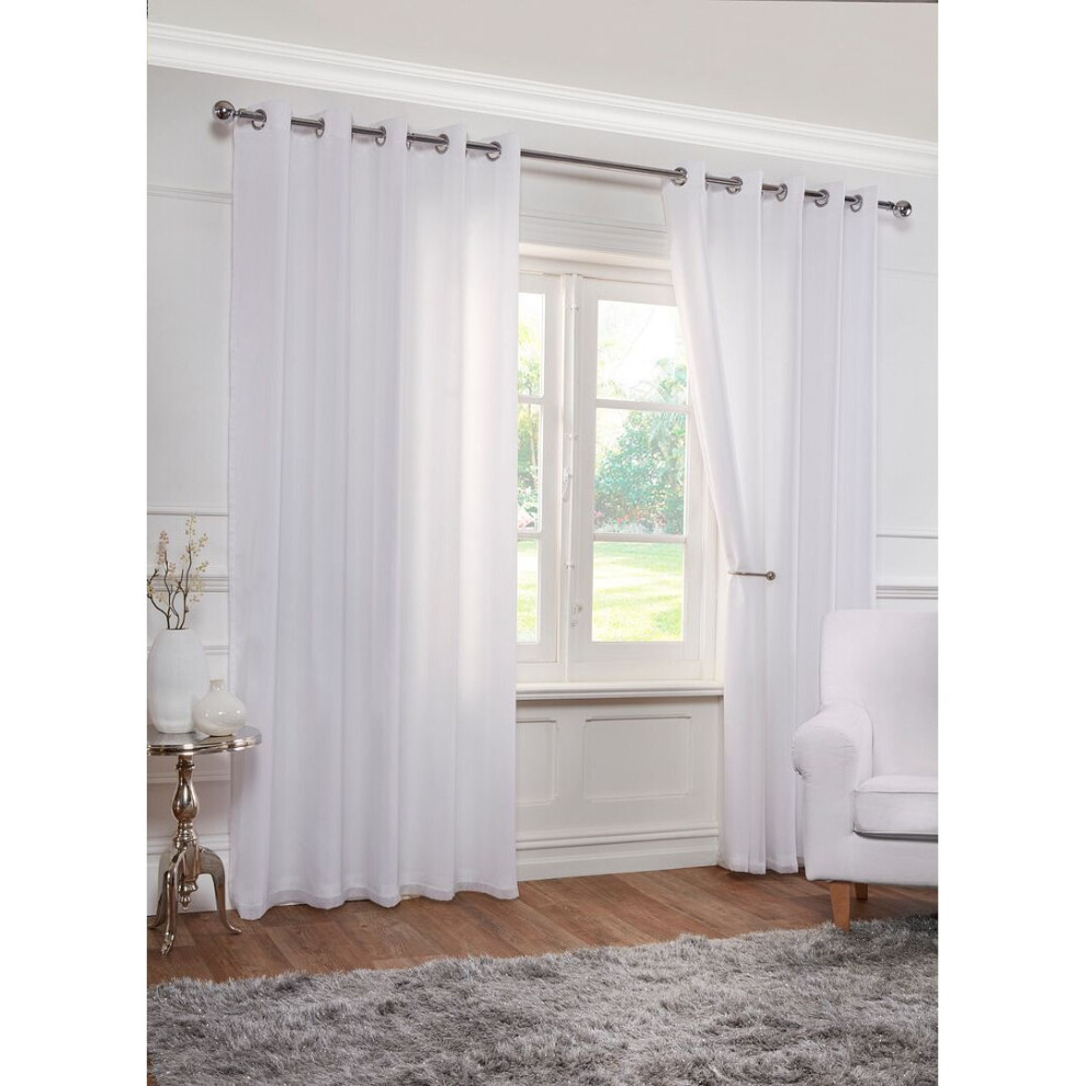 (66"Wide x 90"Length (168x229cm)) Pair Eyelet Ringtop Sheer Lined White Voile Curtains in 5 Sizes