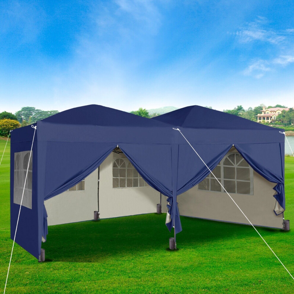 (Blue) MCC Pop-up Gazebo 3m x 6m with Sides Wind Bars & 6 Weight Bags Water Proof Canopy