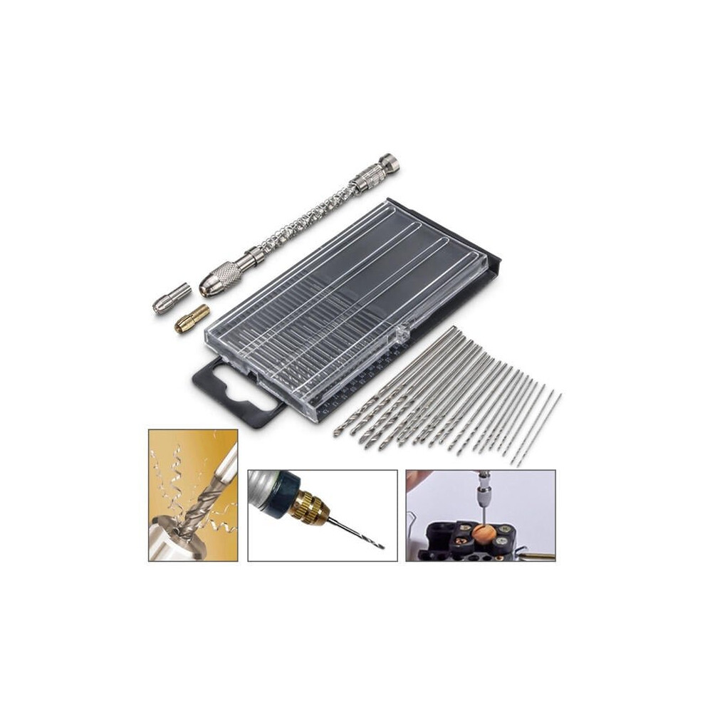 Mini Hand Drill With Chuck And 20Pcs 0.3-1.6Mm Straight Shank Twist Drill Bits Set 3654659107435